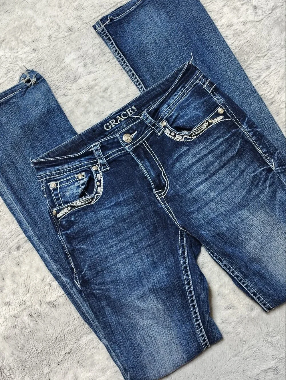 Grace in LA  Embellished Dark Boot Cut Jeans Women's 26 Mcbling Y2K Retro 2000